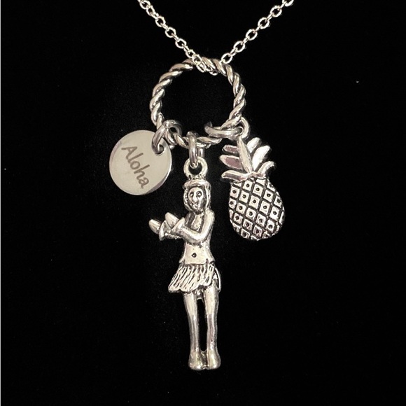 Hawaiian Charm Necklace Hula Girl Aloha Pineapple - Picture 4 of 6